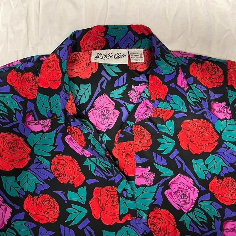Floral vintage polyester shirt size 12 - Picture 2 of 5